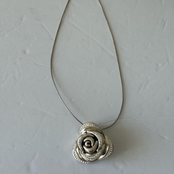 Sterling Silver 925 Omega Necklace with Electroform Rose Flower Pendant - Picture 4 of 14